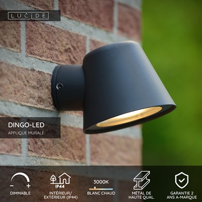Lucide DINGO-LED - Applique murale Intérieur/Extérieur - LED Dim. - GU10 - 1x5W 3000K - IP44 - Anthracite